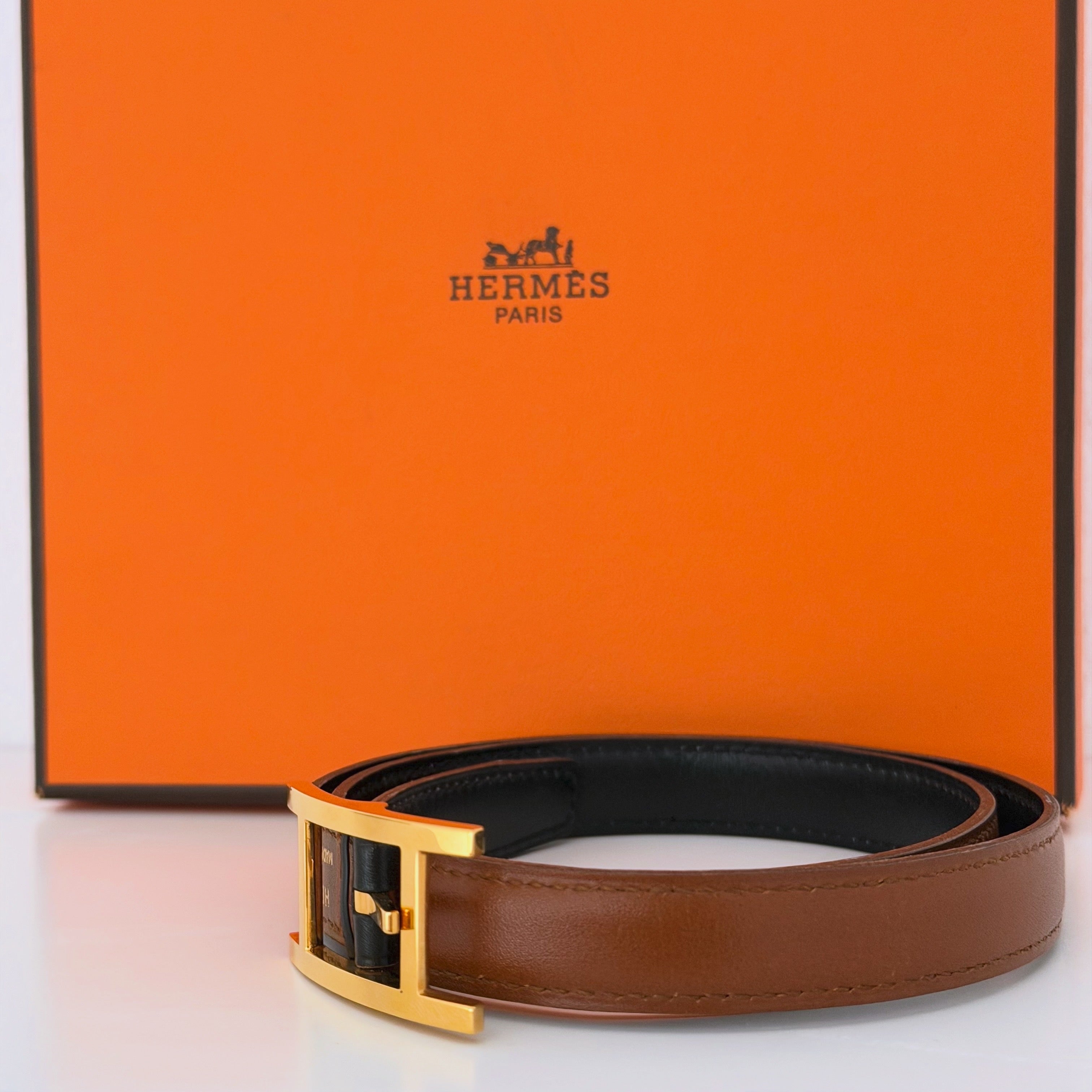 Cinto Hermès Box Calf Quentin Reversible Belt - T 70CM