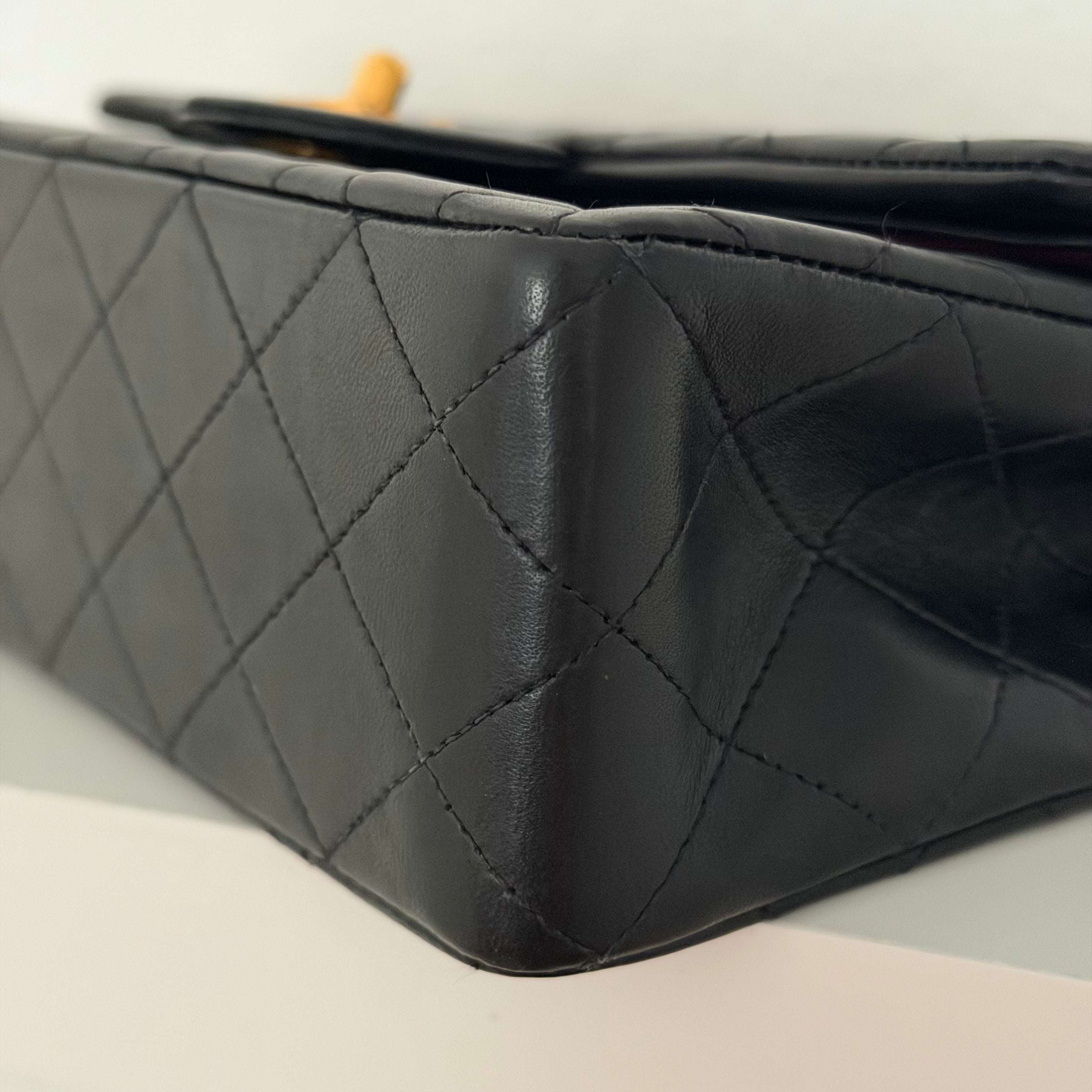 Chanel Medium Classic Vintage Double Flap Bag Black Quilted Lambskin With 24K Gold-Plated Hardware