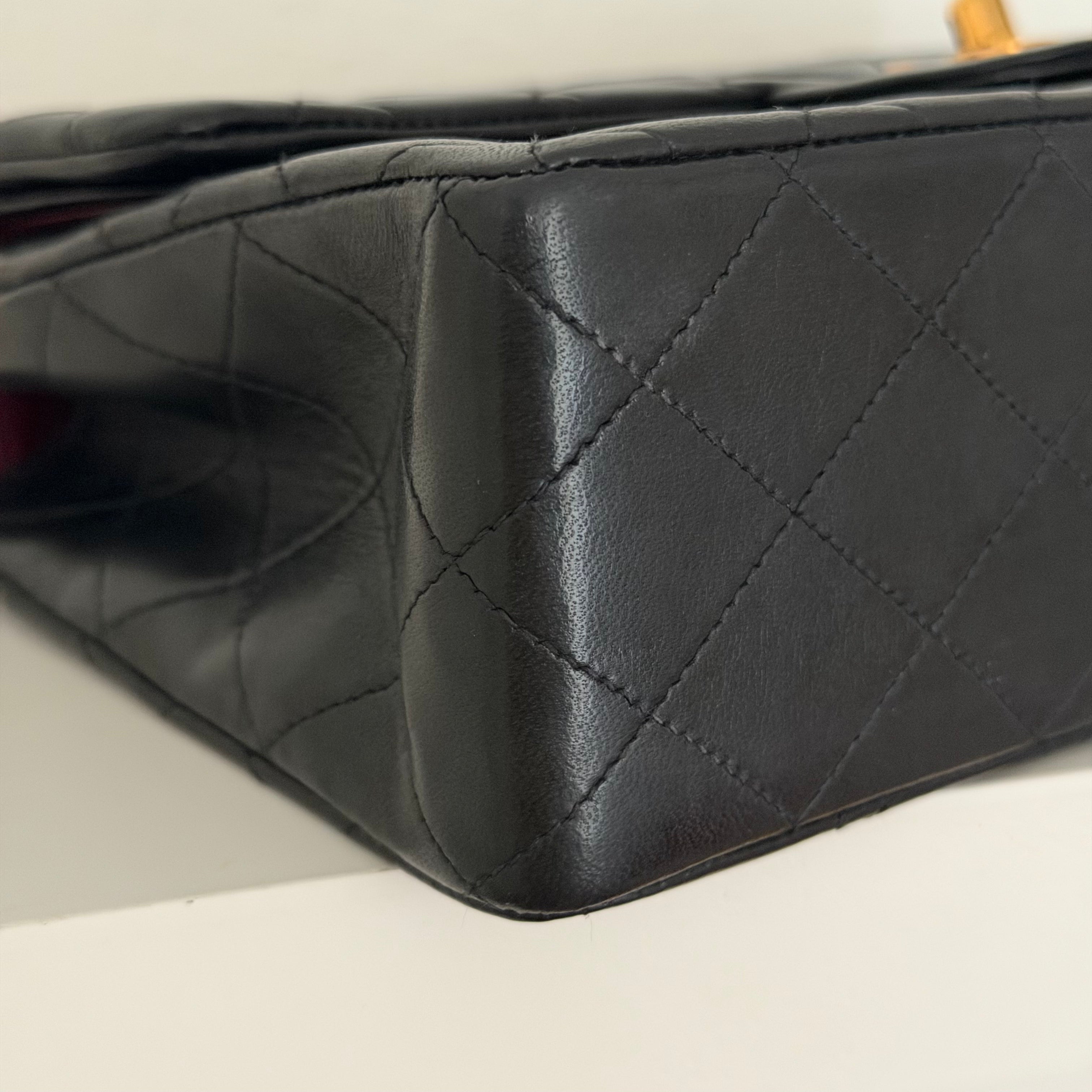 Chanel Medium Classic Vintage Double Flap Bag Black Quilted Lambskin With 24K Gold-Plated Hardware