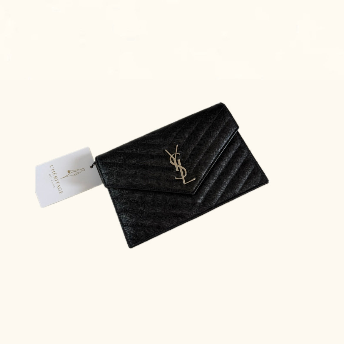 YSL Cassandre Envelope Chain Wallet in Grain de Poudre Leather