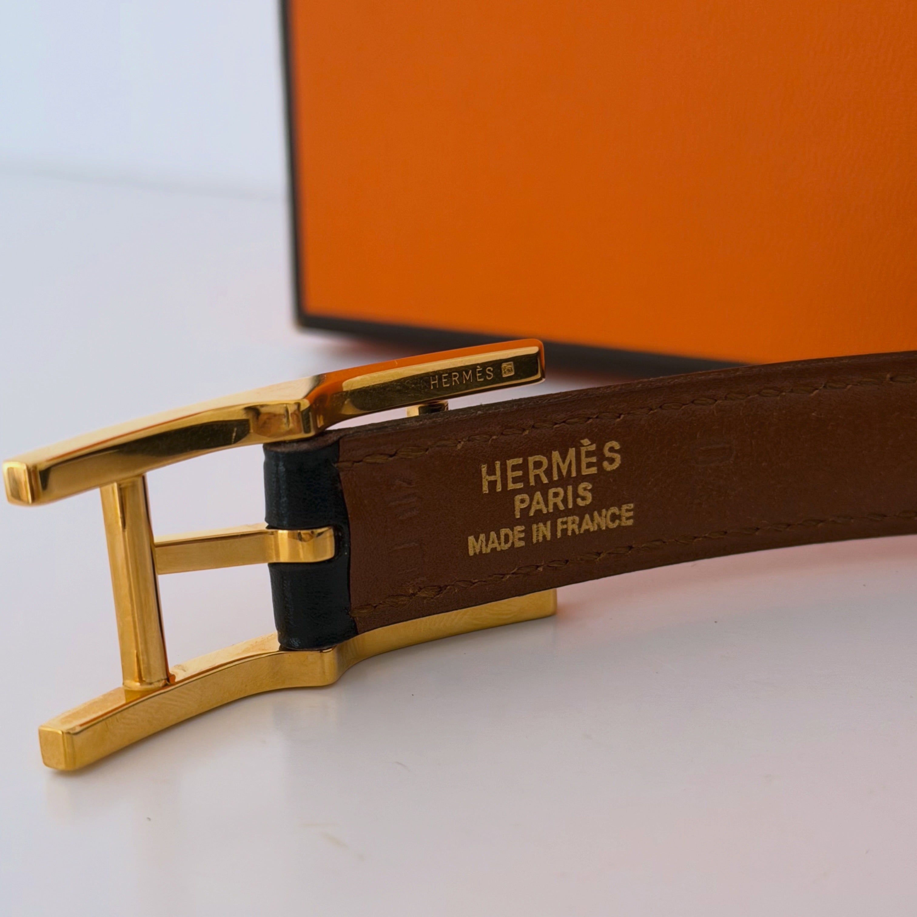 Cinto Hermès Box Calf Quentin Reversible Belt - T 70CM
