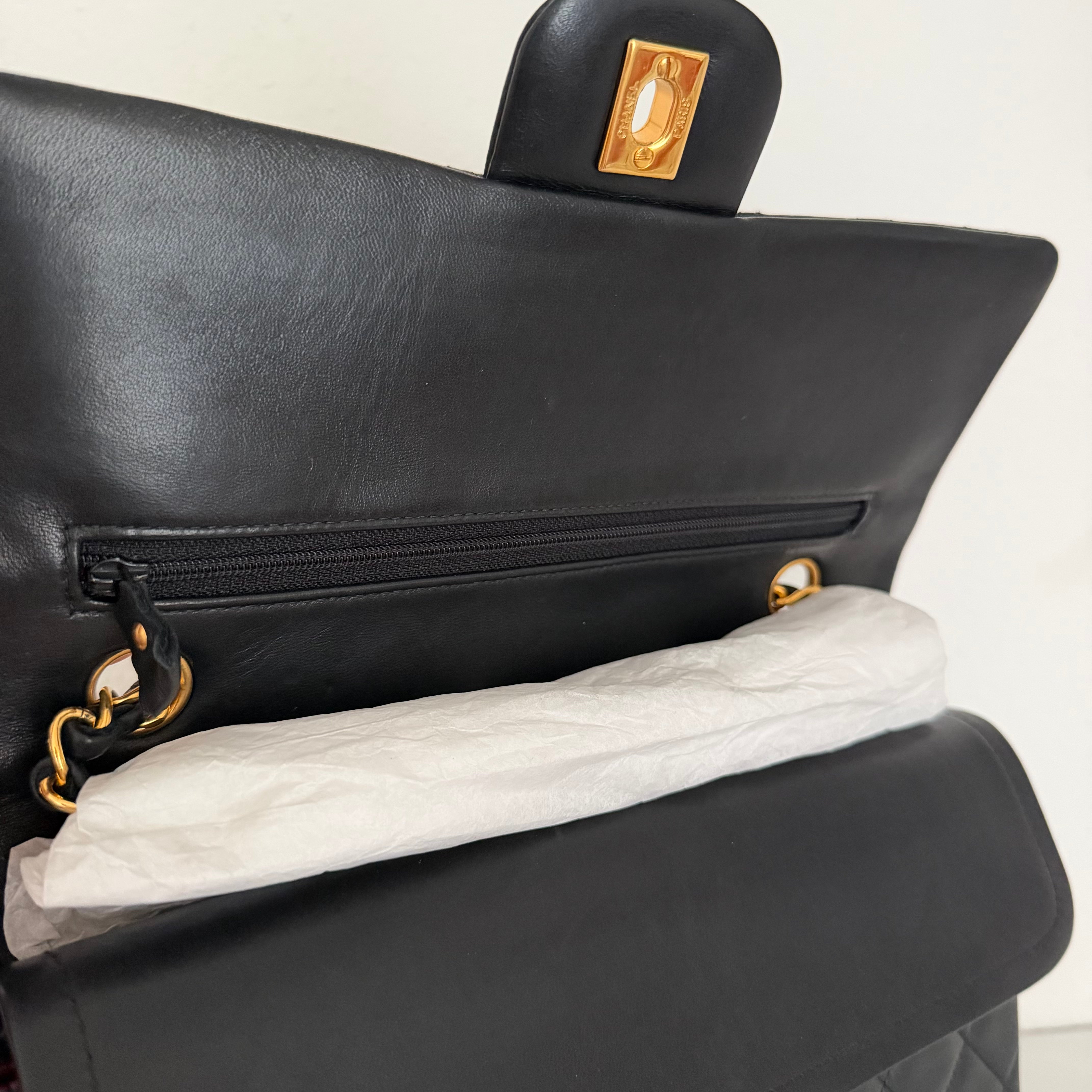 Chanel Medium Classic Vintage Double Flap Bag Black Quilted Lambskin With 24K Gold-Plated Hardware