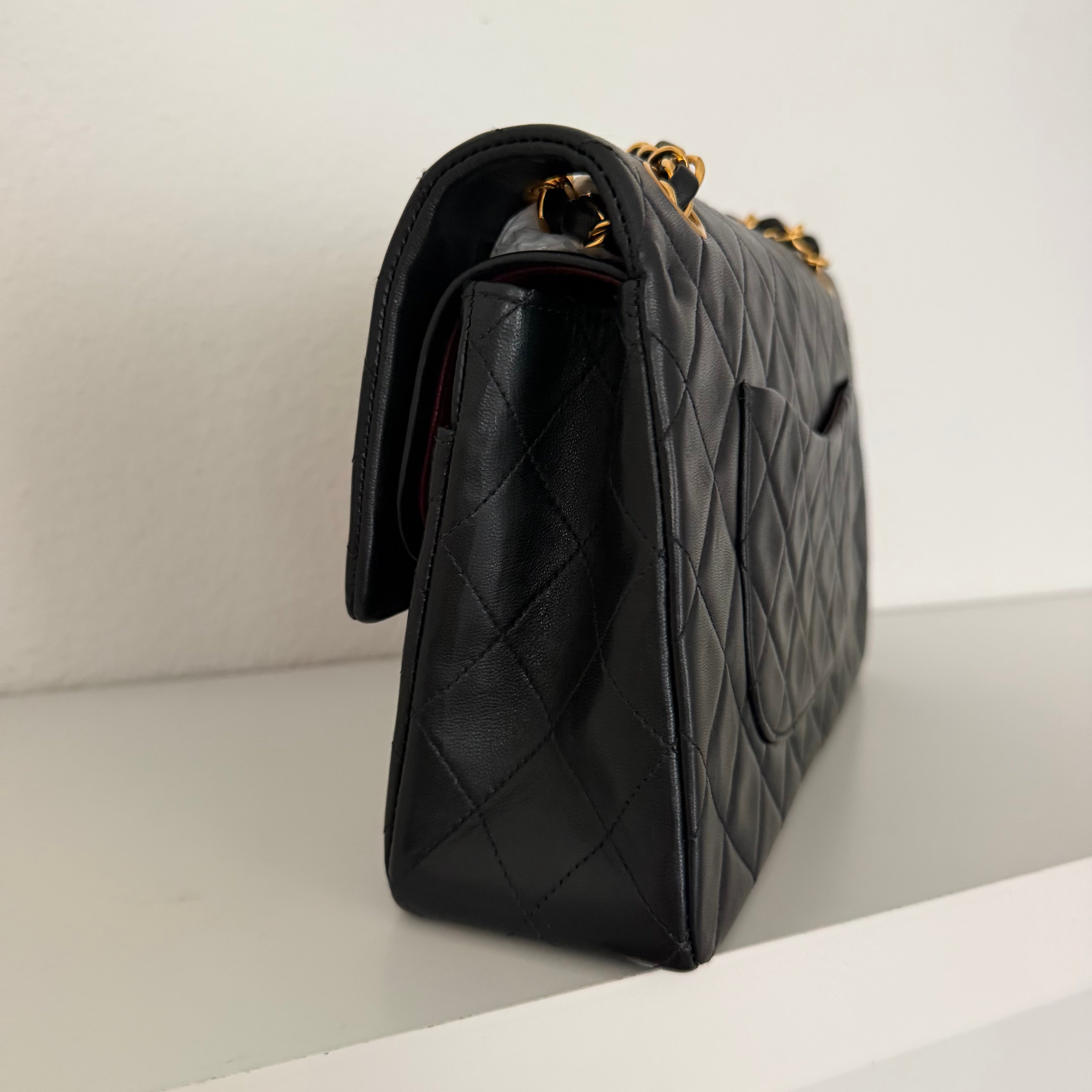 Chanel Medium Classic Vintage Double Flap Bag Black Quilted Lambskin With 24K Gold-Plated Hardware