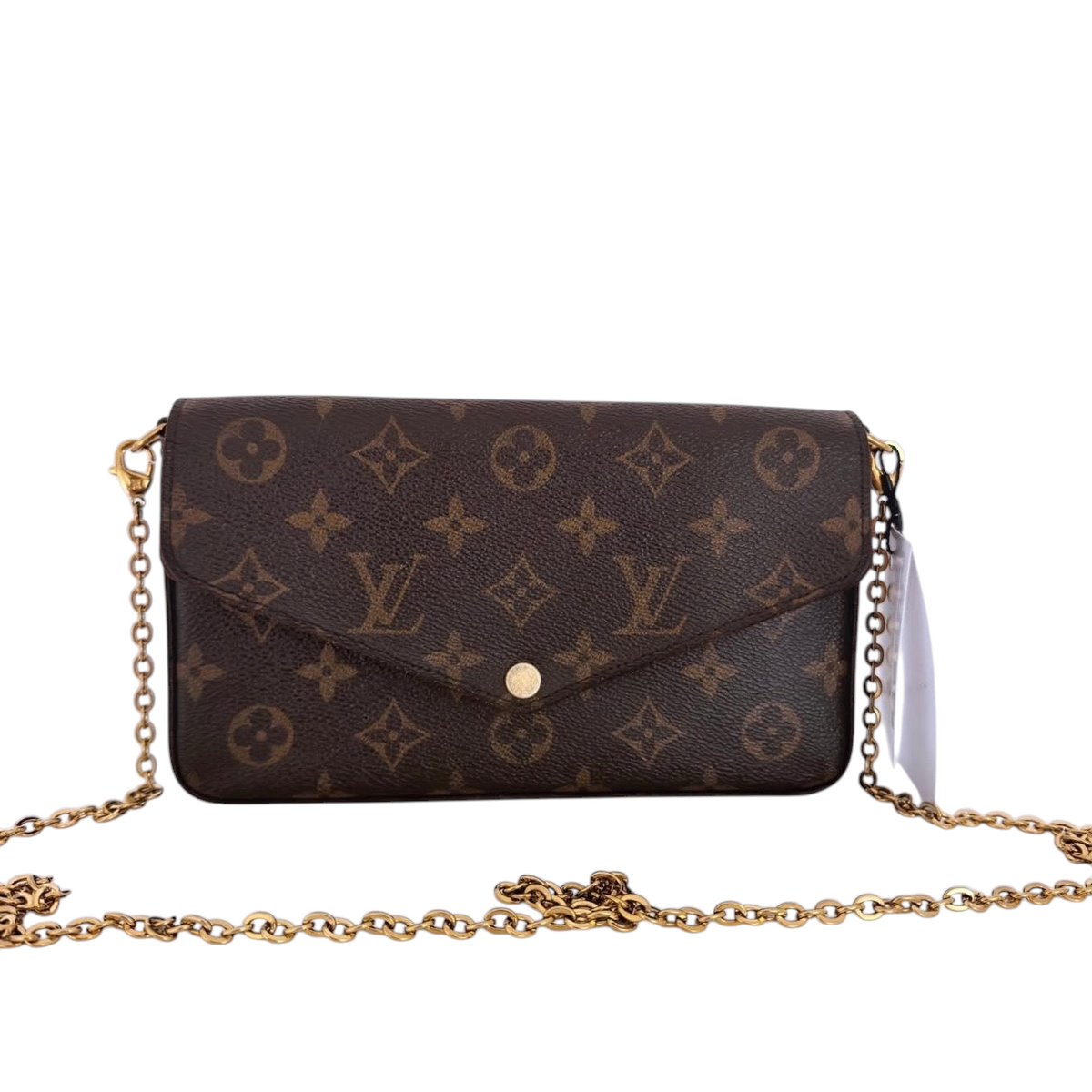 Mala Pochette Félicie Louis Vuitton em lona Monograma castanha com alça de corrente dourada, L'Héritage Du Luxe